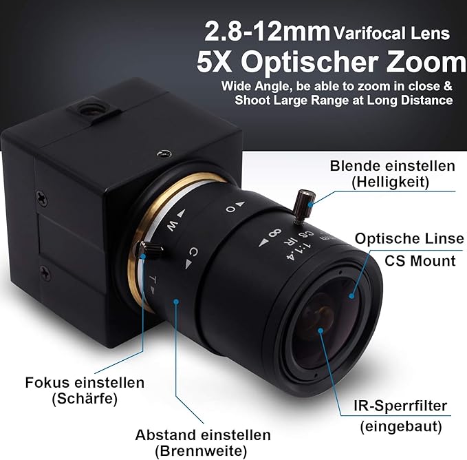 Svpro 2,0 Megapixel 2,8-12 mm Varioobjektiv USB Kamera 1080P Full HD