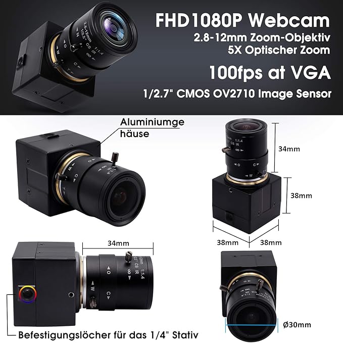 Svpro 2,0 Megapixel 2,8-12 mm Varioobjektiv USB Kamera 1080P Full HD