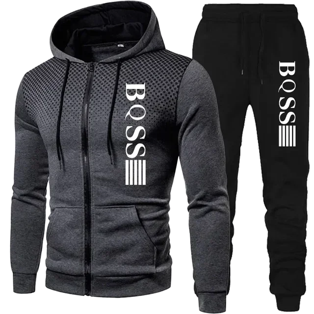 2025 autumn and winter men's new zipper hoodie + jogging pants set outdoor fashion leisure fitness sportswear two-piece set