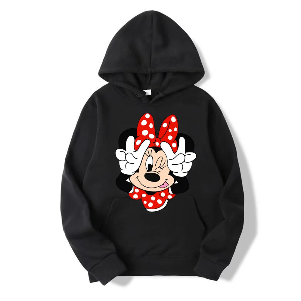 2024 Disney Minnie Mouse Cartoon Anime Women Pullover Tops Spring Autumn Men Hoodie Fashion Red Sports Couple Sweatshirt Clothes