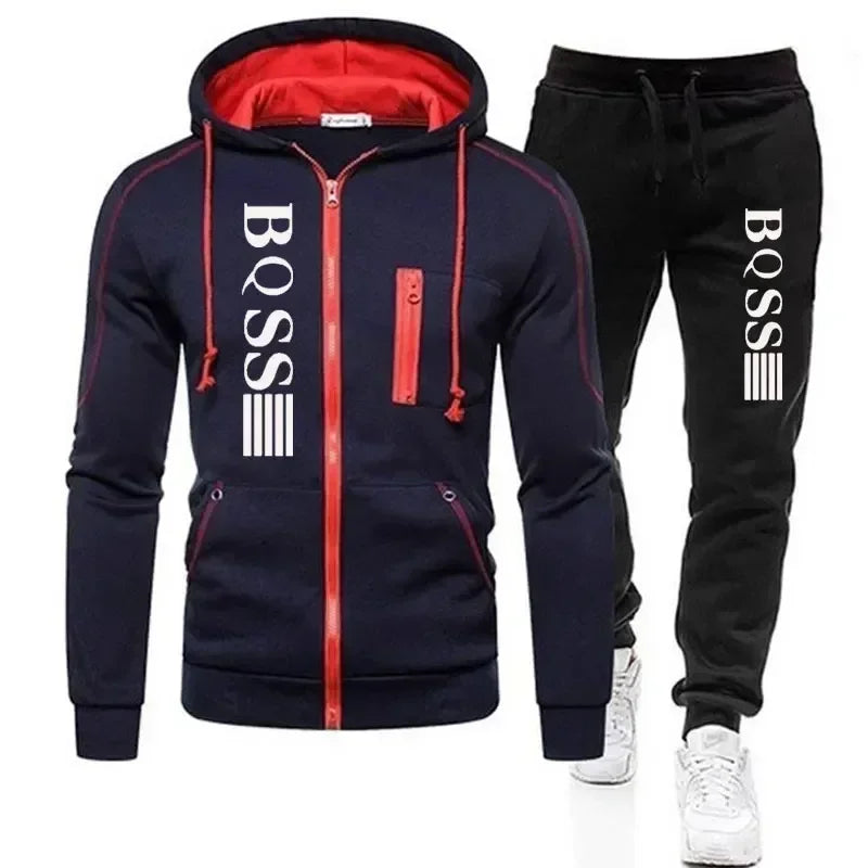 Autumn and winter new zipper cardigan jacket + sweatpants set running fitness basketball jogging casual 2-piece set