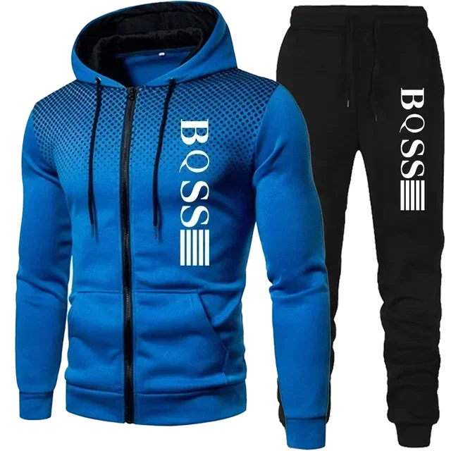 2025 autumn and winter men's new zipper hoodie + jogging pants set outdoor fashion leisure fitness sportswear two-piece set