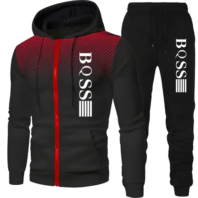 2025 autumn and winter men's new zipper hoodie + jogging pants set outdoor fashion leisure fitness sportswear two-piece set