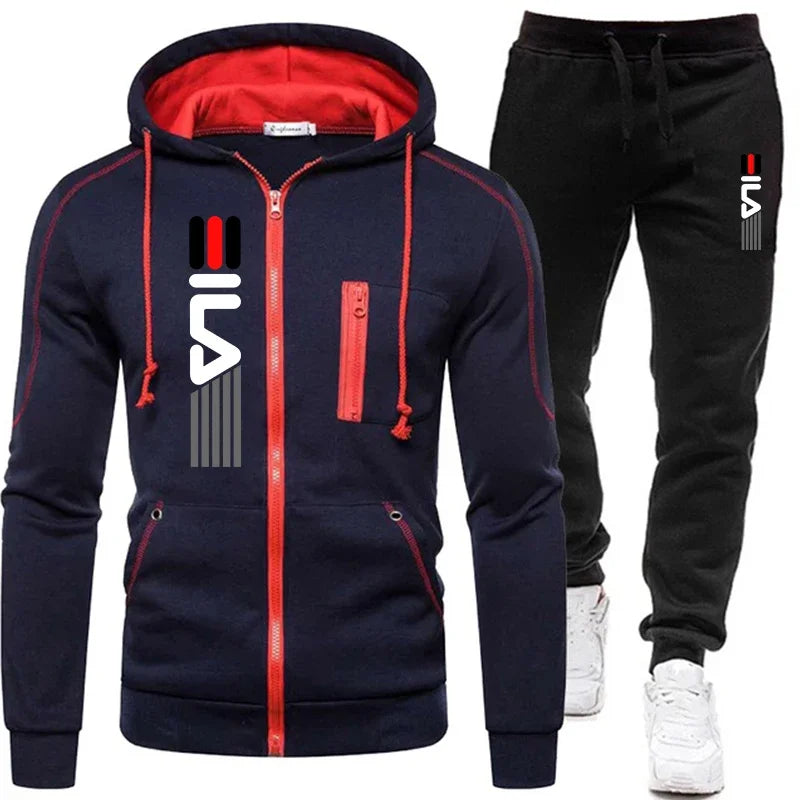 Autumn and winter men's clothing zipper hoodie + sweatpants 2-piece fashion fitness jogging casual sportswear suit