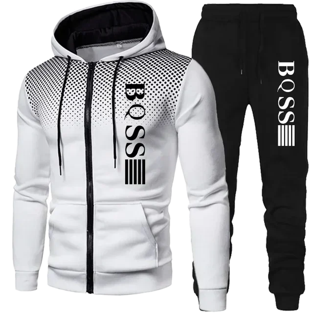 2025 autumn and winter men's new zipper hoodie + jogging pants set outdoor fashion leisure fitness sportswear two-piece set