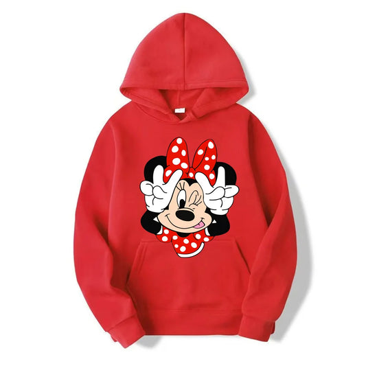 2024 Disney Minnie Mouse Cartoon Anime Women Pullover Tops Spring Autumn Men Hoodie Fashion Red Sports Couple Sweatshirt Clothes