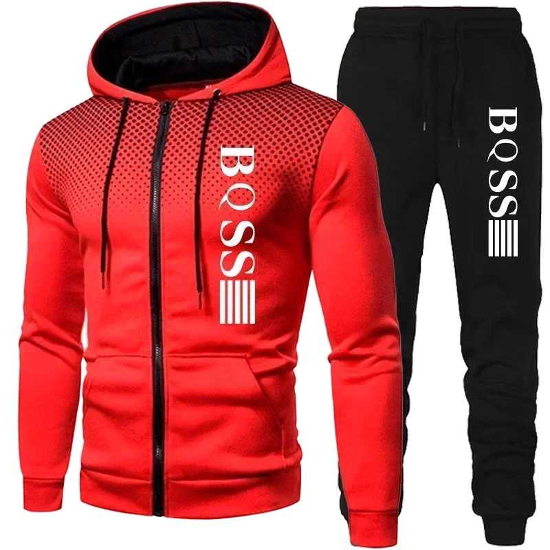 2025 autumn and winter men's new zipper hoodie + jogging pants set outdoor fashion leisure fitness sportswear two-piece set