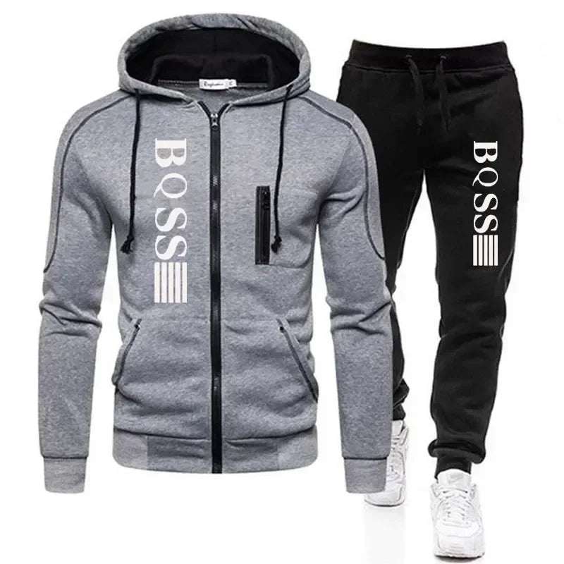 Autumn and winter new zipper cardigan jacket + sweatpants set running fitness basketball jogging casual 2-piece set