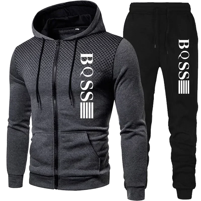 2025 autumn and winter men's new zipper hoodie + jogging pants set outdoor fashion leisure fitness sportswear two-piece set