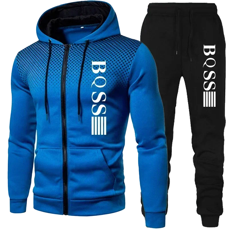 2025 autumn and winter men's new zipper hoodie + jogging pants set outdoor fashion leisure fitness sportswear two-piece set