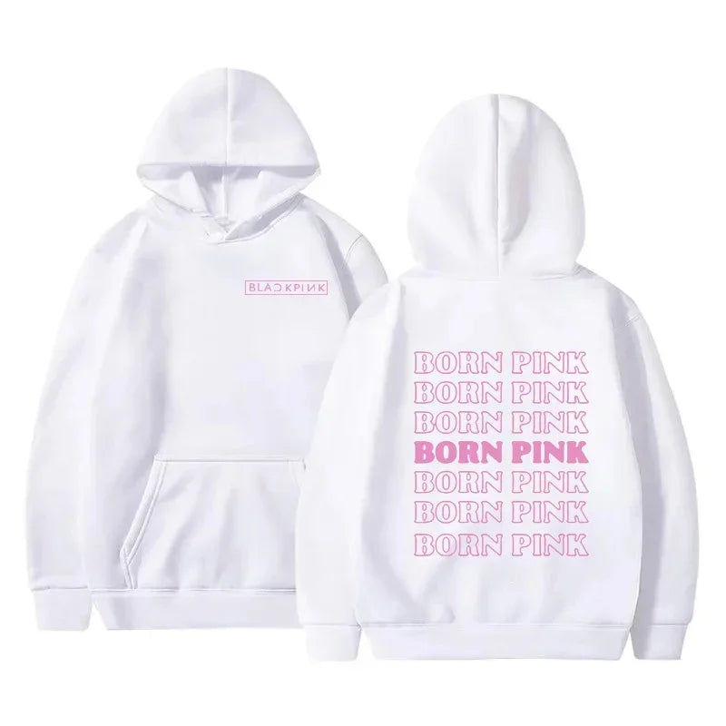 Double Sided Black and Pink Print Women Hoodie Kpop Tide Fleece Long Sleeve Tops Harajuku Fashion Couple Autumn Women Sweatshirt