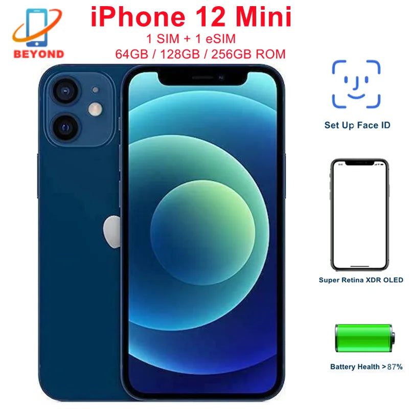 Apple iPhone 12 Mini 64GB 128GB 256GB ROM 4GB RAM 5.4" Genuine OLED A14 Face ID NFC Original 5G 98% New Unlocked Mobile Phone