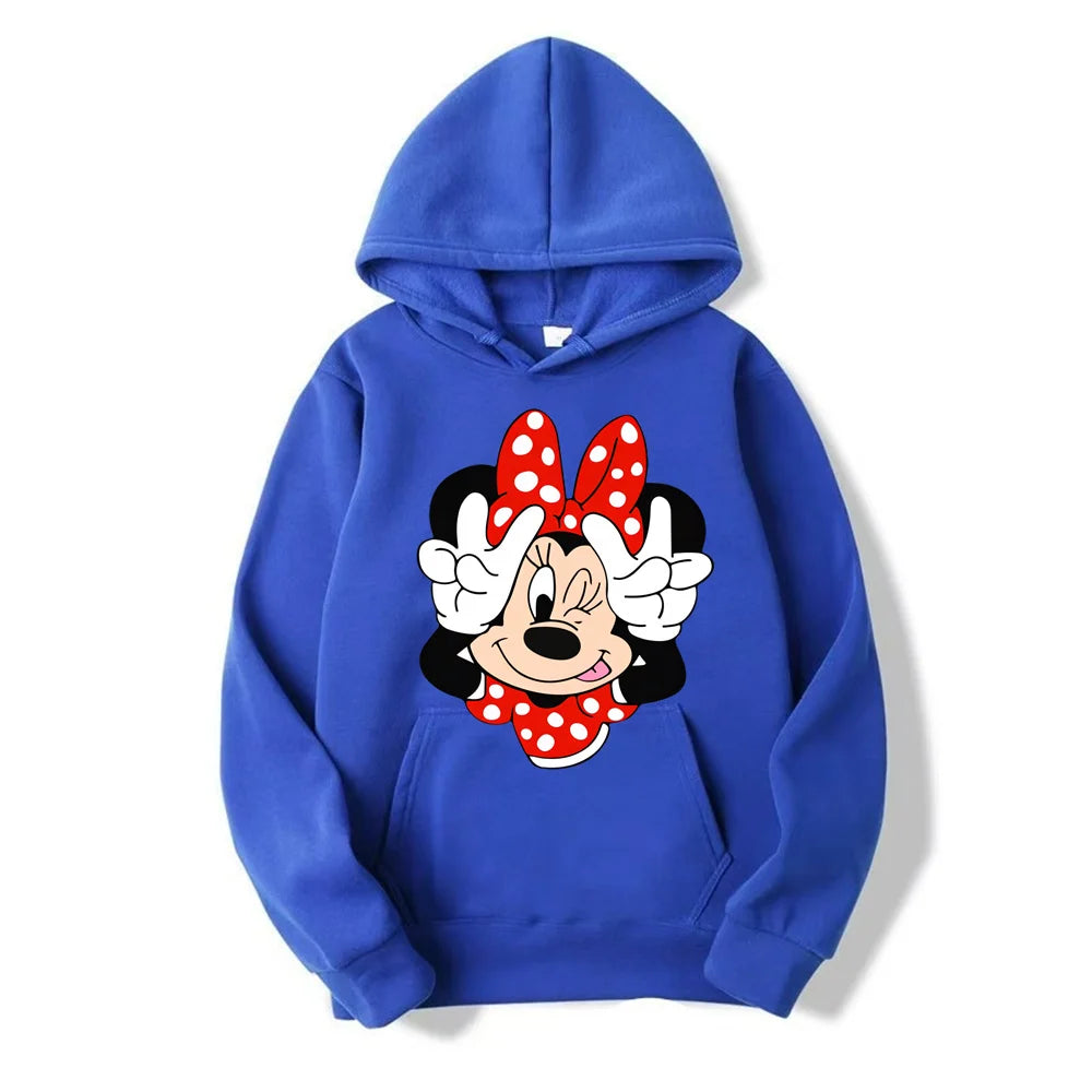 2024 Disney Minnie Mouse Cartoon Anime Women Pullover Tops Spring Autumn Men Hoodie Fashion Red Sports Couple Sweatshirt Clothes