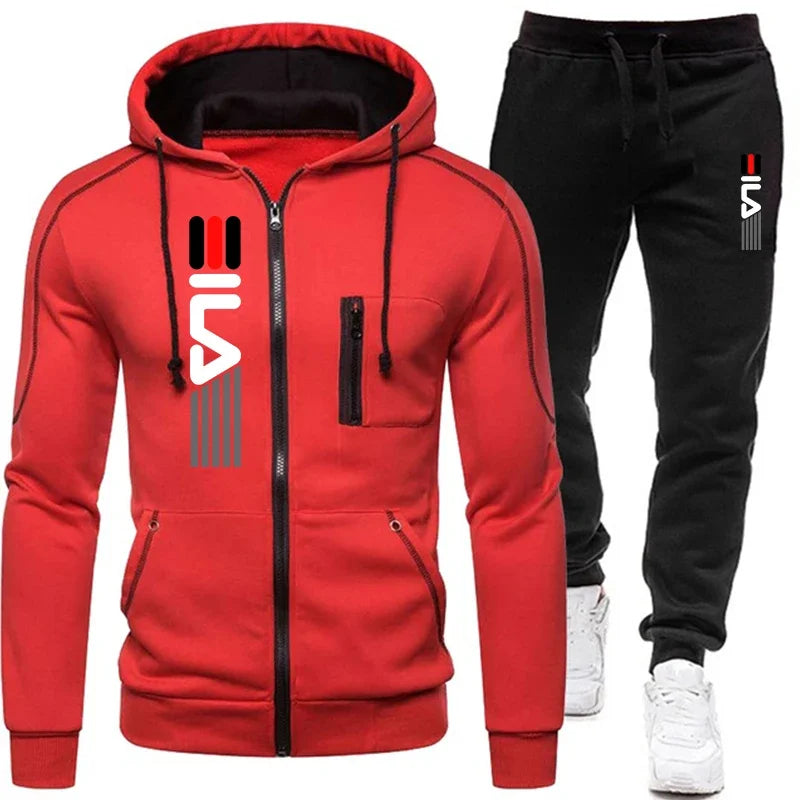 Autumn and winter men's clothing zipper hoodie + sweatpants 2-piece fashion fitness jogging casual sportswear suit